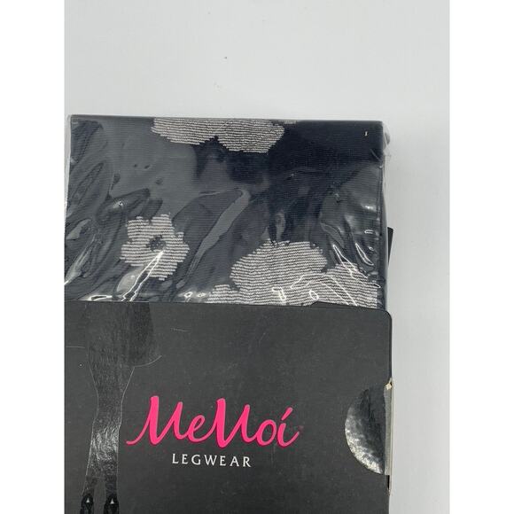 MEMOI Women's Black Floral Flocked Knit Pull-On Tights SZ M/L - Picture 5 of 8
